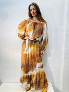 Saia Longa Babado Chiffon Folha Dourada - buy online