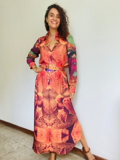 Vestido Chemise Longo Crepe Orquídea Laranja - comprar online