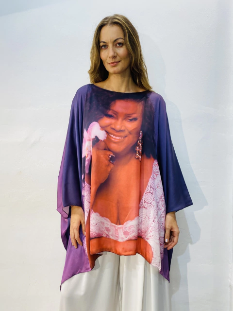 Camiseta Maxi Cetim Alcione Lilas