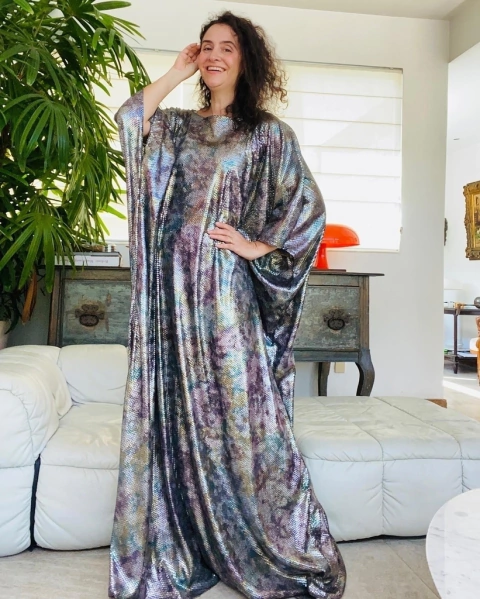 Vestido Maxi Longo Paetê Aquarela
