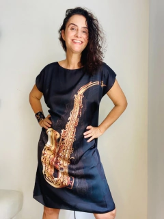 Vestido Kaftan Cetim Sax