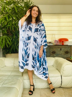 Vestido Plissado Crepe Concha Azul - ALESSA