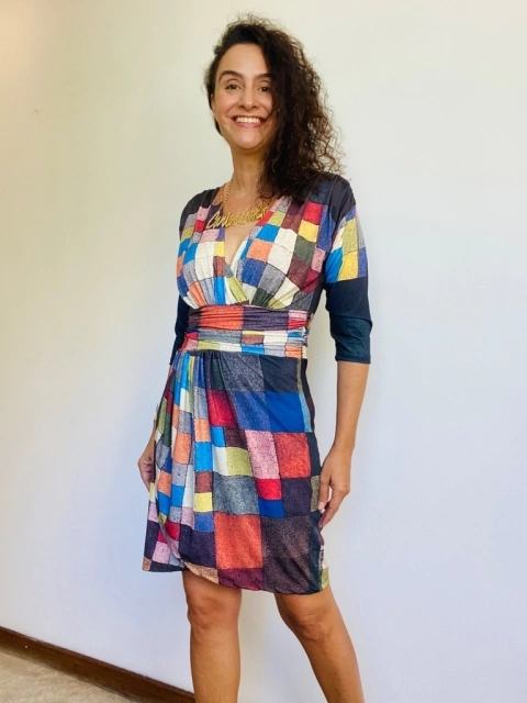 Vestido Sereia Justo Jersey Paul Klee Colorido