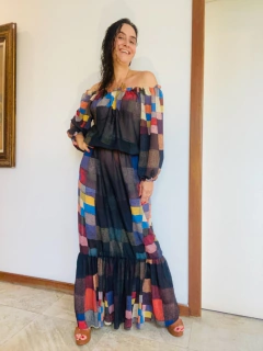 Vestido Bufante Longo Chiffon Paul Klee Colorido - ALESSA