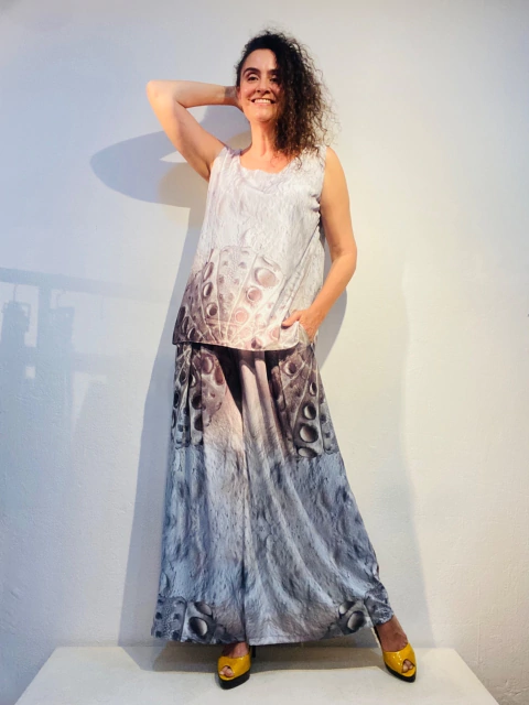 Calça Pantalona Jersey Concha Bege