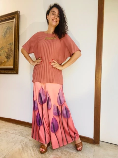 Camiseta Plissada Crepe Rosê