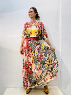 Imagem do Vestido Morcego Plissado longo Cetim/Crepe Cactus