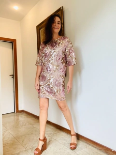 Vestido Básico Mini Paetê Rosa