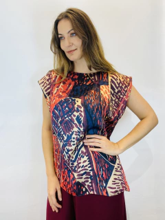 Camiseta Kaftan Cetim Leque - ALESSA