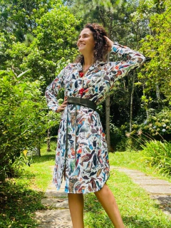 Vestido Chemise Curto Crepe Pássaros - online store