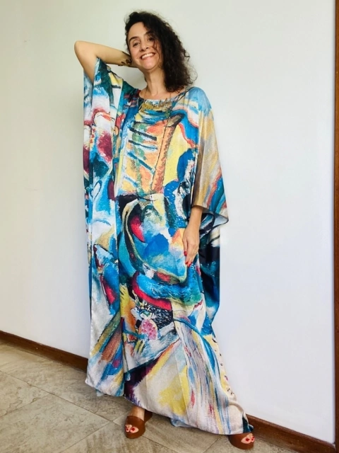 Vestido Maxi Longo Cetim Kandinsky