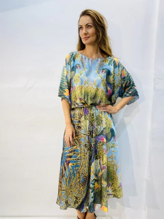 Vestido Morcego Saia Evase Cetim Arara Verde