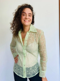 Camisa Social Renda Floral Pistache on internet
