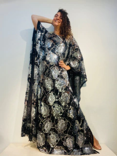 Vestido Maxi Longo Paetê Fiori Neri - ALESSA