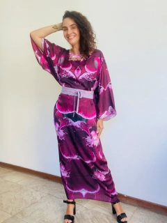 Vestido Maxi Longo Cetim Orquidea Vinho na internet