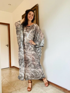 Vestido Maxi Longo Paetê Chita Cinza