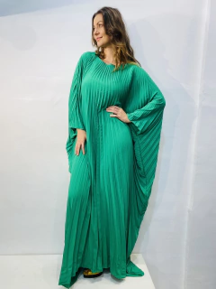 Image of Vestido Plissado Longo Crepe Verde