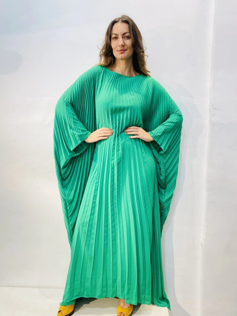 Vestido Plissado Longo Crepe Verde