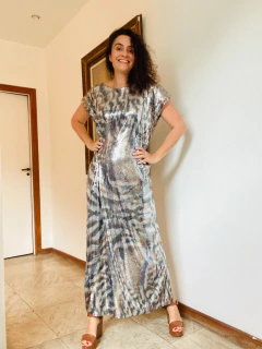 Vestido Kaftan Longo Moulage Paetê Onça - loja online