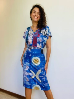 Vestido Kaftan Jersey Paul Klee Azul - ALESSA