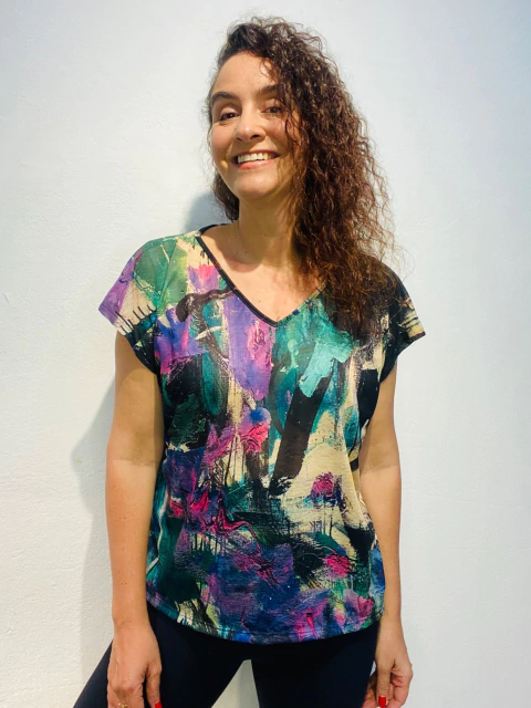 Camiseta Kaftan Vual de Malha Joan Blue