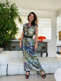 Vestido Kaftan Longo Paetê Orquídeas - ALESSA