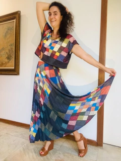 Saia Plissada Longa Crepe Paul Klee Colorido - buy online