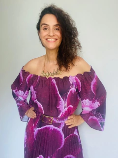 Blusa Cigana Manga Sino Crepe Orquídea Vinho on internet