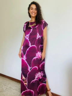 Vestido Kaftan Longo Cetim Orquídea Vinho