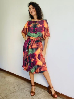 Vestido Morcego Plissado Curto Orquidea Laranja on internet