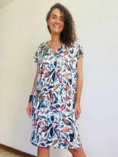 Vestido Kaftan Jersey Pássaros na internet