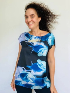 Camiseta Kaftan Cetim Rosa Azul - loja online