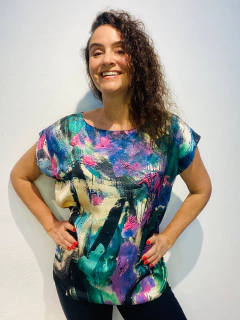 Camiseta Kaftan Cetim Joan Blue