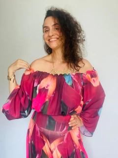 Blusa Cigana Manga Sino Crepe Vermelho on internet