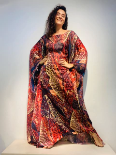 Vestido Maxi Longo Cetim Leques - ALESSA