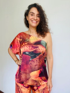 Camiseta Ombro Só Cetim Orquídea Laranja - online store