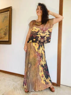 Saia Plissada Longa Crepe Monet Amarelo - ALESSA