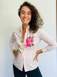 Camisa Social Tricoline Rosa Pintada a Mão