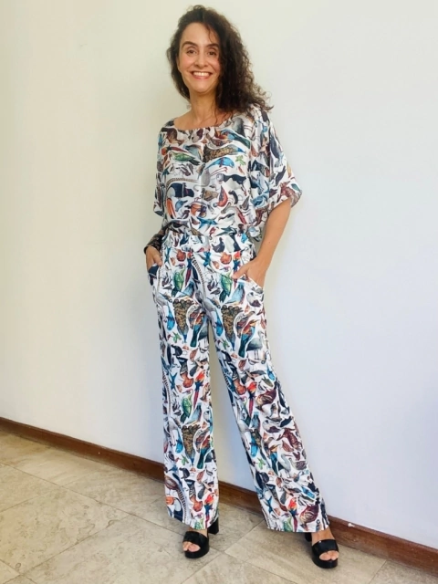 Calça Reta Jersey Pássaros