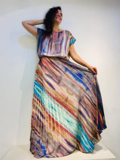 Vestido Kaftan Saia Plissado Longo Crepe Munch - comprar online