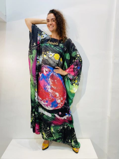 Vestido Maxi Longo Cetim Mundo Verde e Rosa on internet