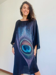 Vestido Maxi Curto Cetim Pavão Preto