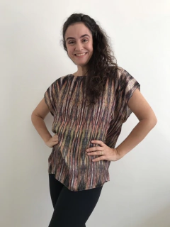 Camiseta Kaftan Cetim Tropical Listras