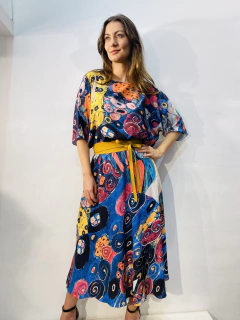 Image of Vestido Morcego Evasê Crepe Arabesco