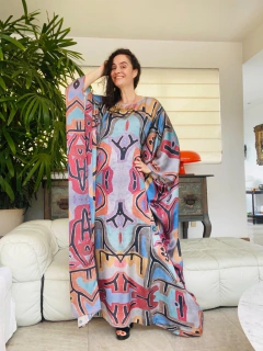 Vestido Maxi Longo Cetim Paul Klee Rosa - ALESSA