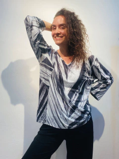 Blusa Manga 3/4 Jersey Folha Listra - ALESSA