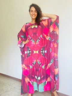 Vestido Plissado Longo Crepe Orquídea Vermelha