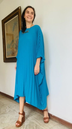 Vestido Plissado Curto Azul Piscina - buy online