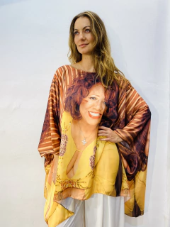 Camiseta Maxi Cetim Alcione Amarela Quadrados