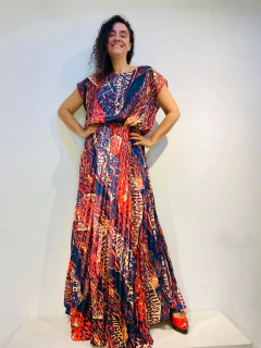 Vestido Kaftan Saia Plissado Longo Crepe Leque - buy online